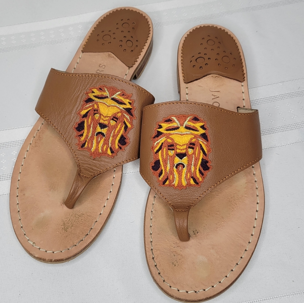Jack Rogers Luggage Leo Embroidery Leather Sanda size 8 Sandals Made in … - Picture 2 of 16